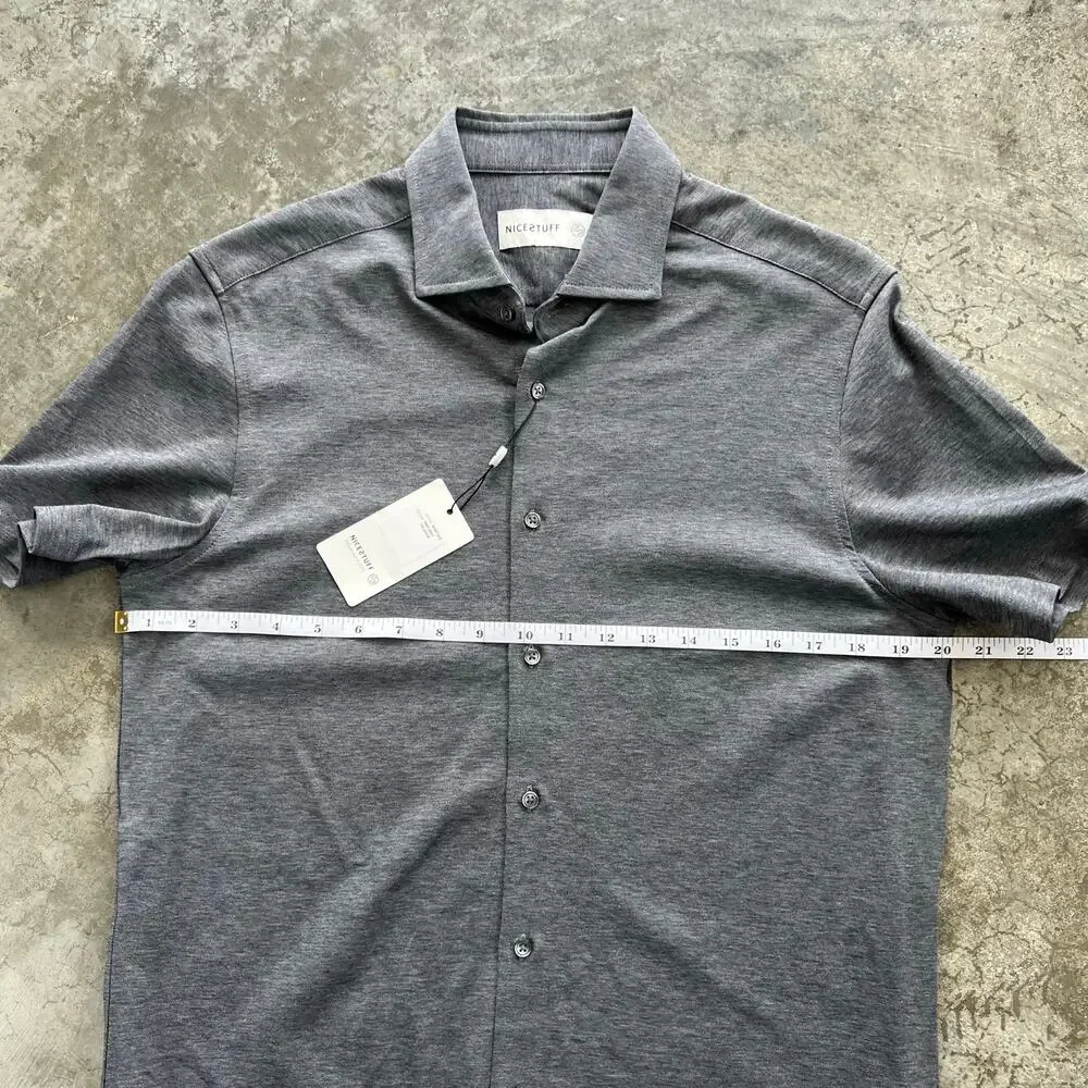 NWT Nice2Stuff NYC Grey Melange Knit Button Down Shirt Minimalist M